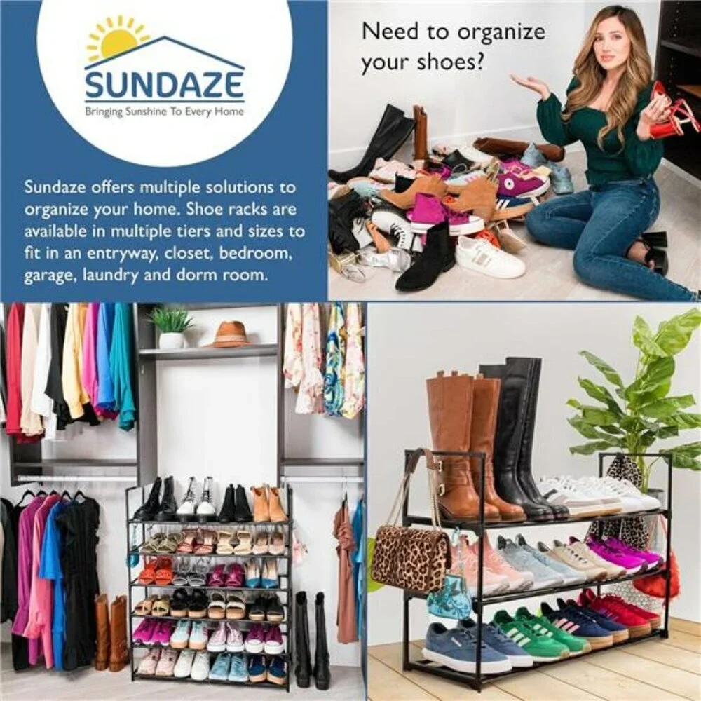 Shoe Rack 3 Tier Metal Organizer Shelf Entryway Closet Storage Holds 15 Pairs